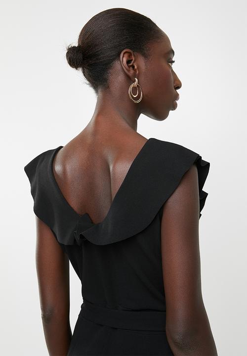 Revenge - Ruffle jumpsuit with tie waist - black