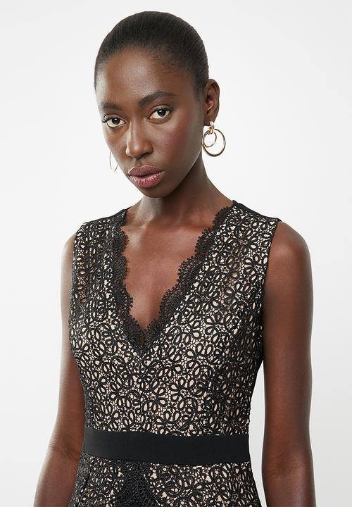 Revenge - Scalloped lace overlay cocktail dress - black