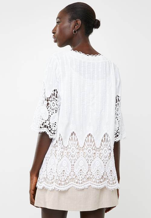 New Look - Crochet detail kimono - white