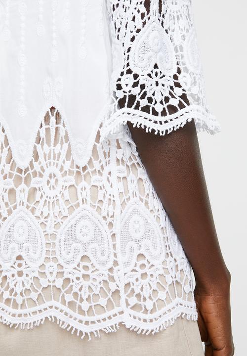 New Look - Crochet detail kimono - white
