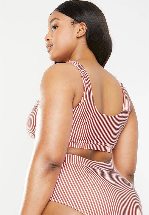 Superbalist - Crop bikini top (plus) - rust and white stripe