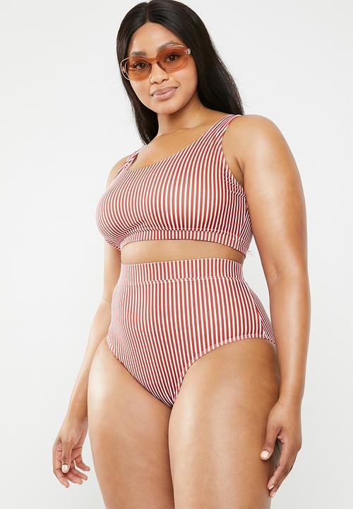 Superbalist - Crop bikini top (plus) - rust and white stripe