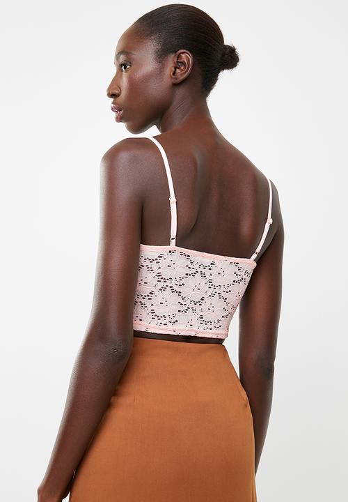 New Look - Lace button detail bralet - pink