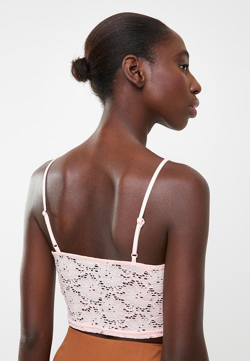 New Look - Lace button detail bralet - pink