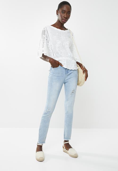 New Look - Emily embroidery crochet top - white