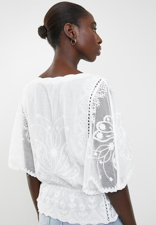 New Look - Emily embroidery crochet top - white