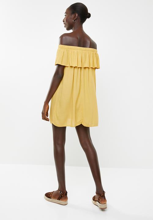Forever21 - Off shoulder ruffle overlay dress - yellow