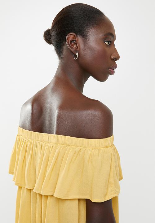 Forever21 - Off shoulder ruffle overlay dress - yellow