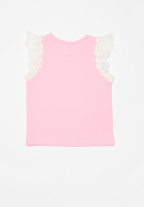 Pop Candy - Flutter sleeve vest - pink & white 