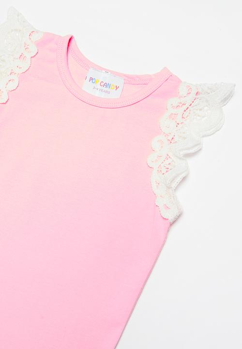 Pop Candy - Flutter sleeve vest - pink & white 