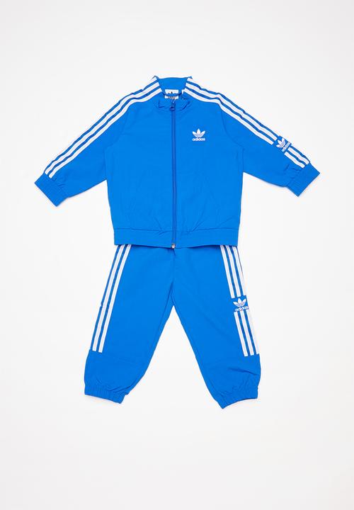 adidas tracksuit blue and white