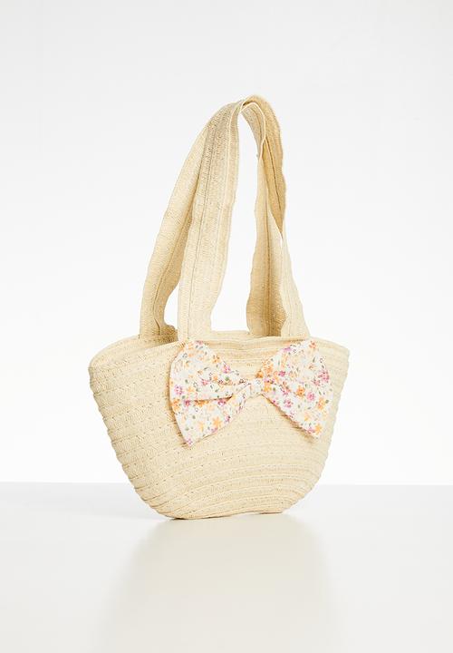 Pop Candy - Straw tote bag with bow detail - beige 