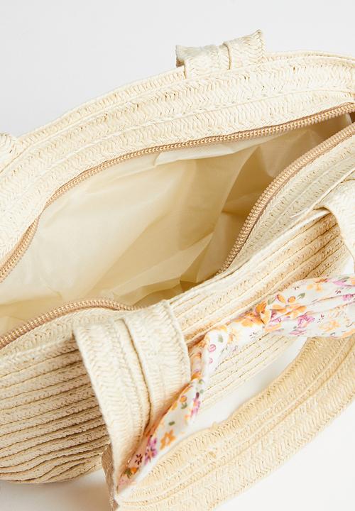 Pop Candy - Straw tote bag with bow detail - beige 