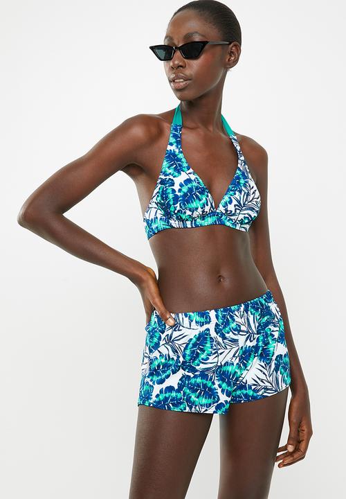 Jacqueline - Monstera shorts - blue & white