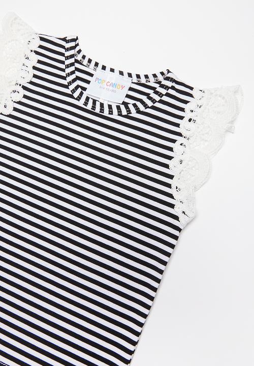 Pop Candy - Flutter sleeve vest - black & white
