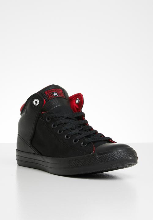 black and red chuck taylors