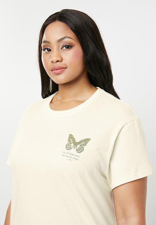 Cotton On - Curve graphic tee le papillion - beige