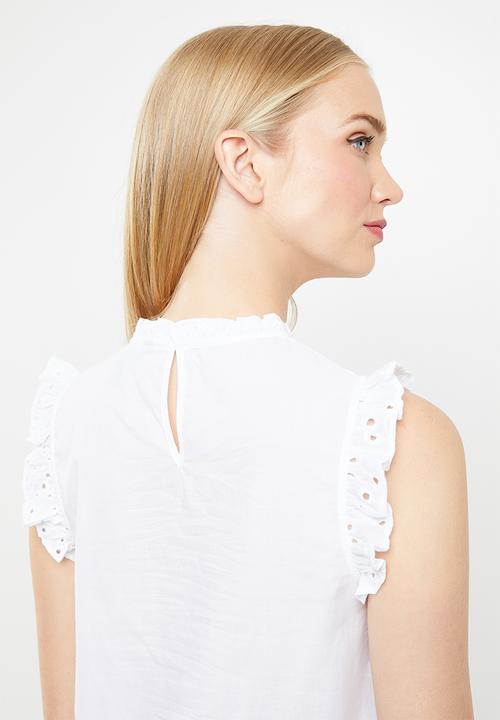 New Look - Piper frill sleeve top - white