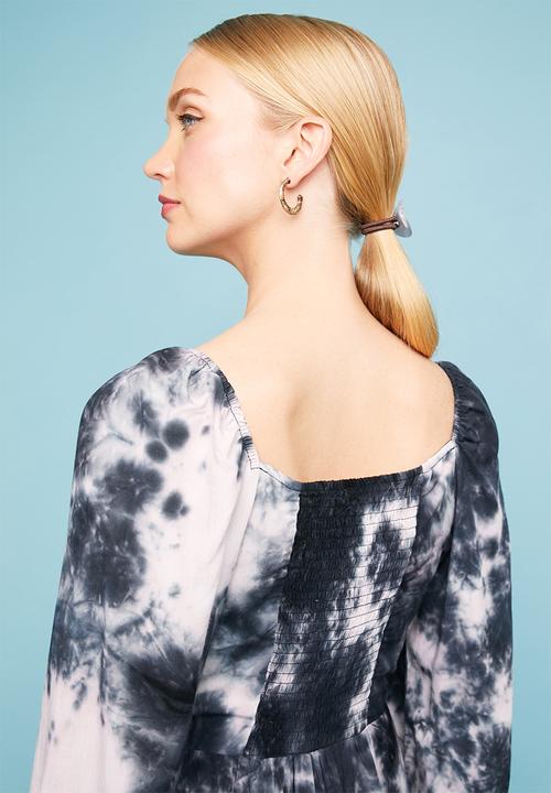 Superbalist - Square neck tie-dye dress - navy & white