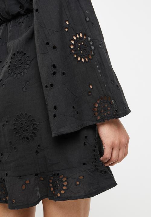 Missguided - Lace up back frill dress - black