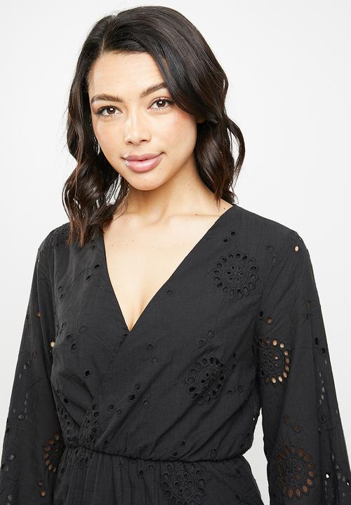 Missguided - Lace up back frill dress - black