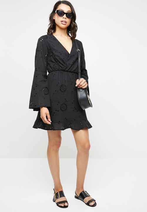 Missguided - Lace up back frill dress - black