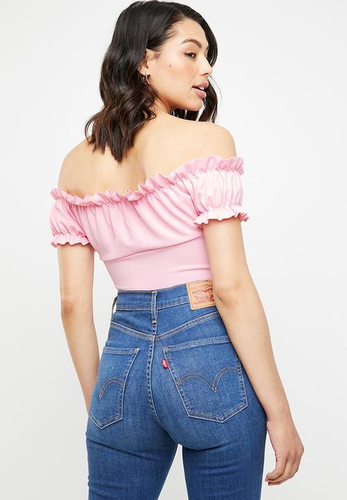 Missguided - Milkmaid bardot tie-front bodysuit - pink