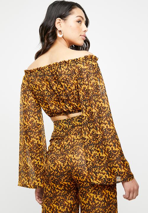 Missguided - Tortoise shell bardot crop top - yellow