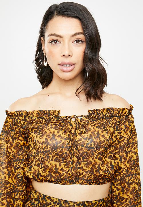 Missguided - Tortoise shell bardot crop top - yellow