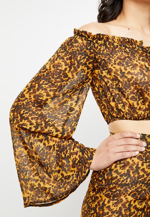 Missguided - Tortoise shell bardot crop top - yellow