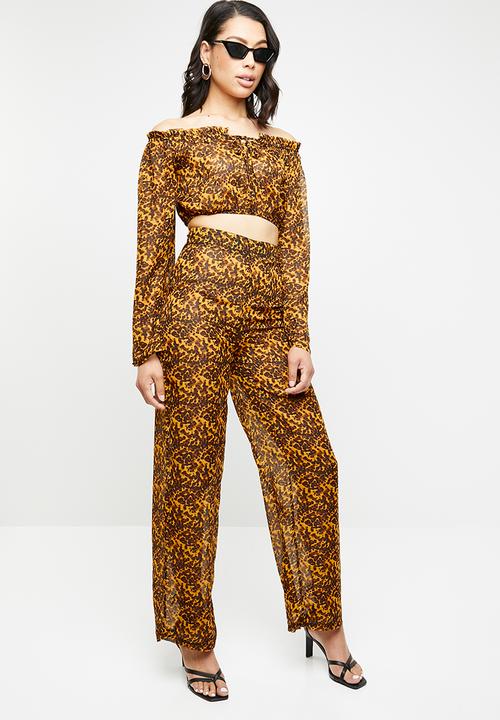 Missguided - Tortoise shell wide leg trousers - yellow