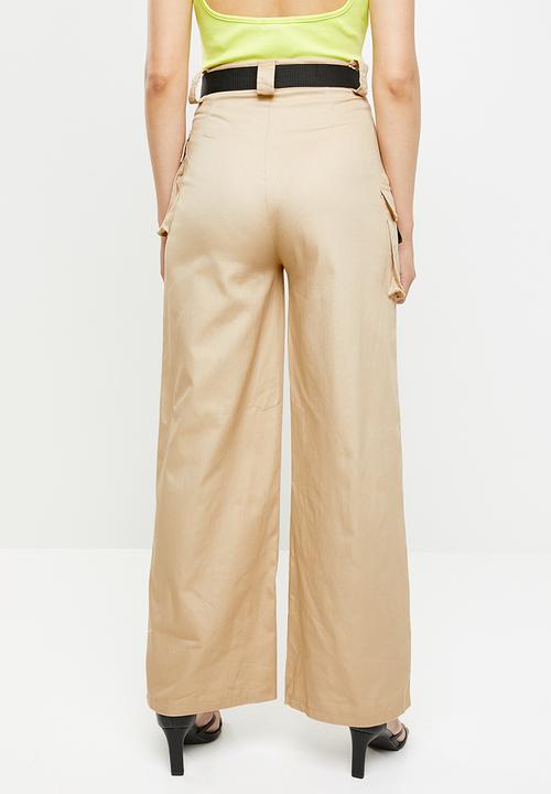 Missguided - Wide leg seatbelt cargo trousers - neutral