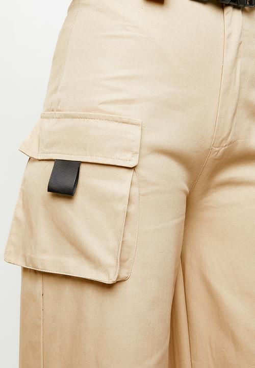 Missguided - Wide leg seatbelt cargo trousers - neutral