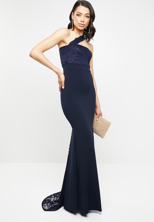 Missguided - One shoulder lace maxi dress - navy