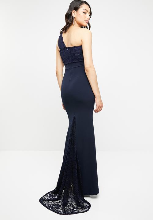 Missguided - One shoulder lace maxi dress - navy