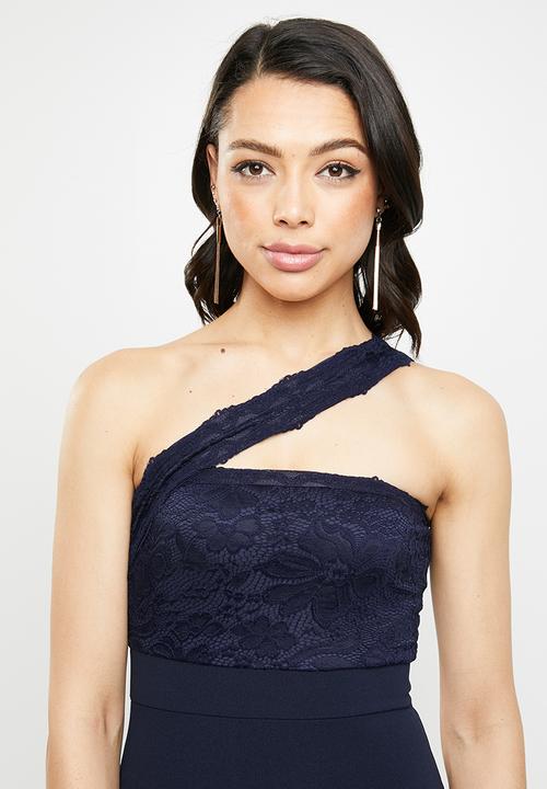 Missguided - One shoulder lace maxi dress - navy