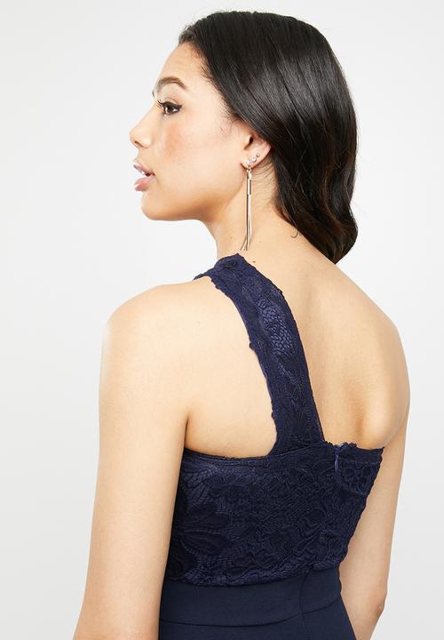 Missguided - One shoulder lace maxi dress - navy