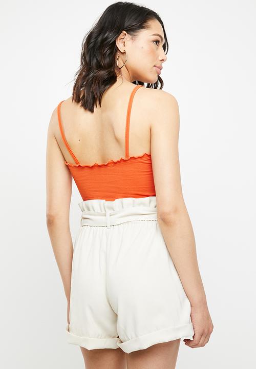 Missguided - Lettuce hem straight neck bodysuit - orange