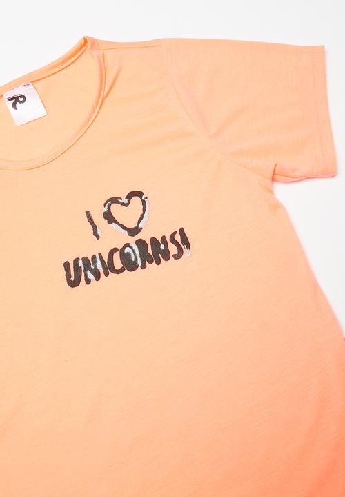 Rebel Republic - Teens unicorn short sleeve & jogger pyjamas set - orange