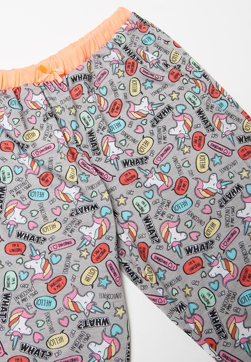 Rebel Republic - Teens unicorn short sleeve & jogger pyjamas set - orange