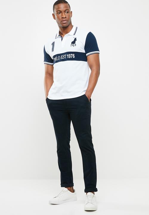 POLO - Luke custom fit upstyled ss pique golfer - navy & white