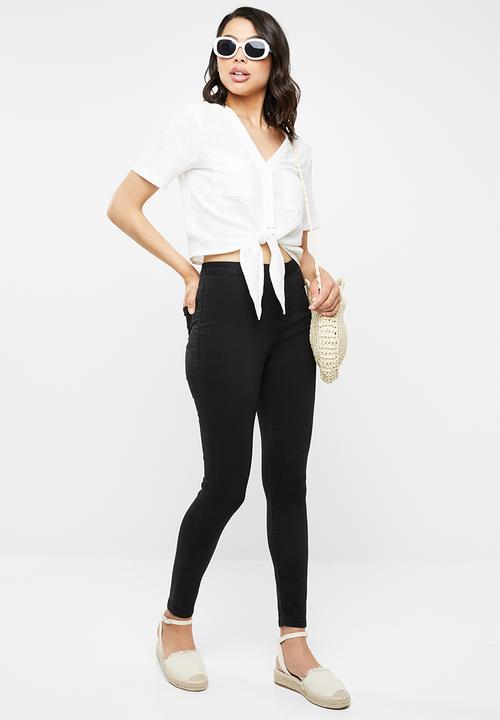 Missguided - Tie front short sleeve shirt - cream