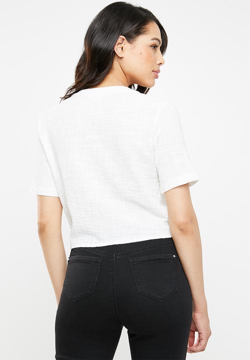 Missguided - Tie front short sleeve shirt - cream