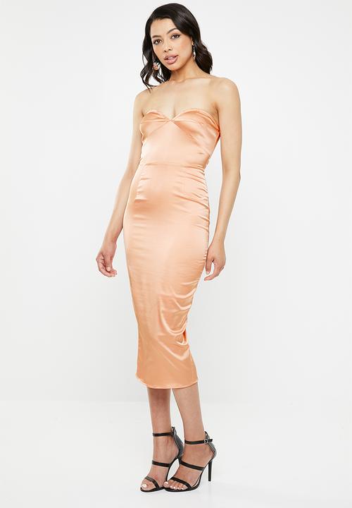 Missguided - Satin bust cup bandeau midi dress - rose gold