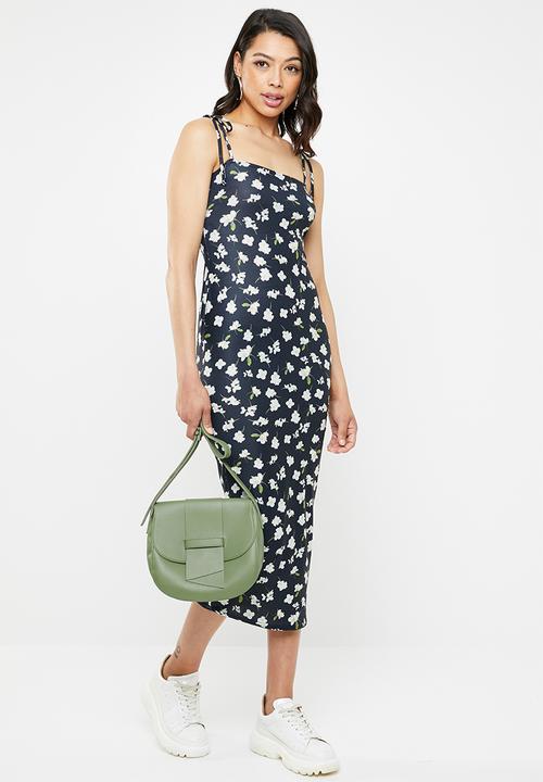 Missguided - Floral cami tie sleeve midi dress - navy