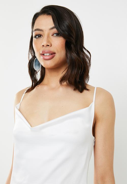 Missguided - Satin cowl cami midi dress - white
