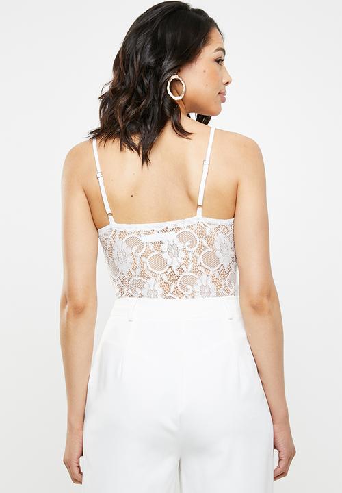 Missguided - Lace strappy bodysuit - white