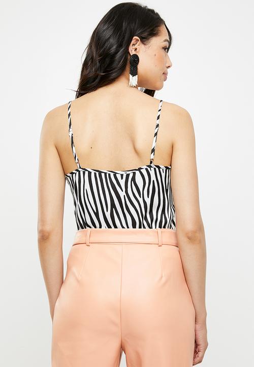 Missguided - Zebra print lace insert cami - black & white 