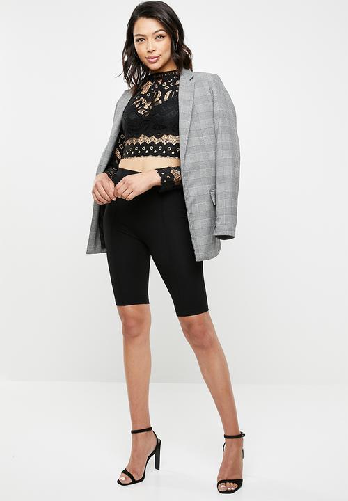 Missguided - High neck patterned lace crop top - black