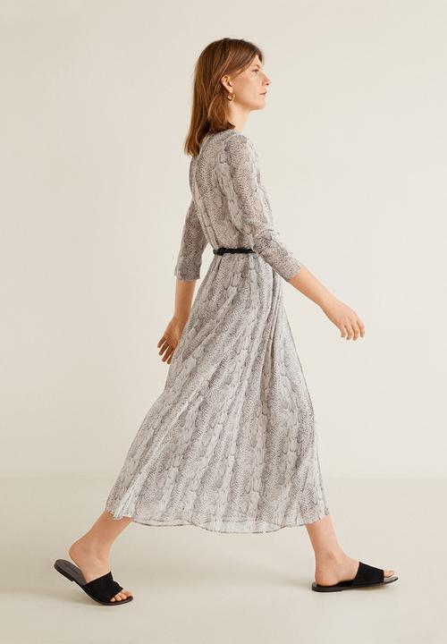 MANGO - Snake printed crossover midi dress - grey